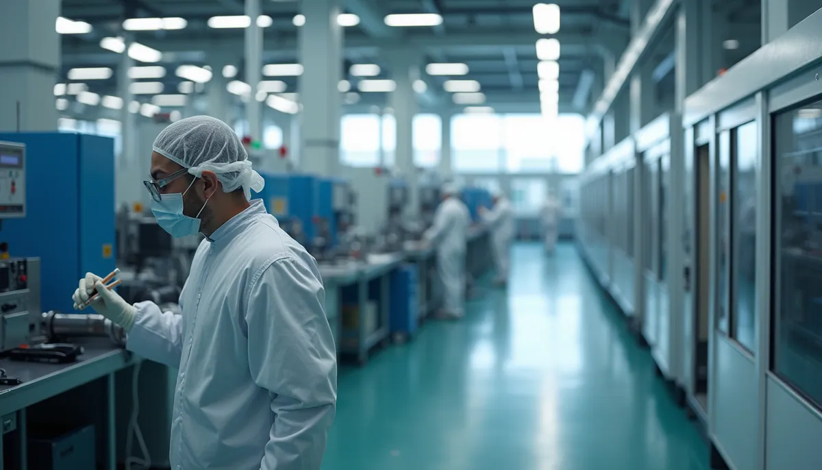 High angle view of a sterile manufacturing facility with modern equipment