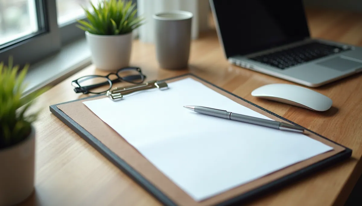 High angle view of a tidy workspace with a cover letter ready for print