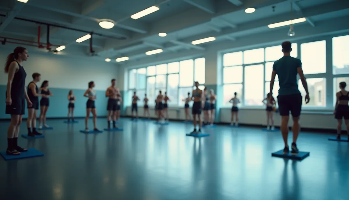 Eye-level view of athletes participating in rehabilitation exercises in a modern training facility