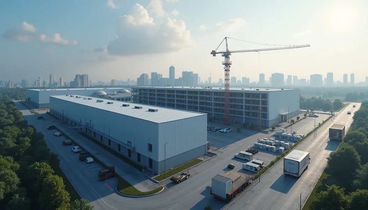 High angle view of a biopharmaceutical facility under construction